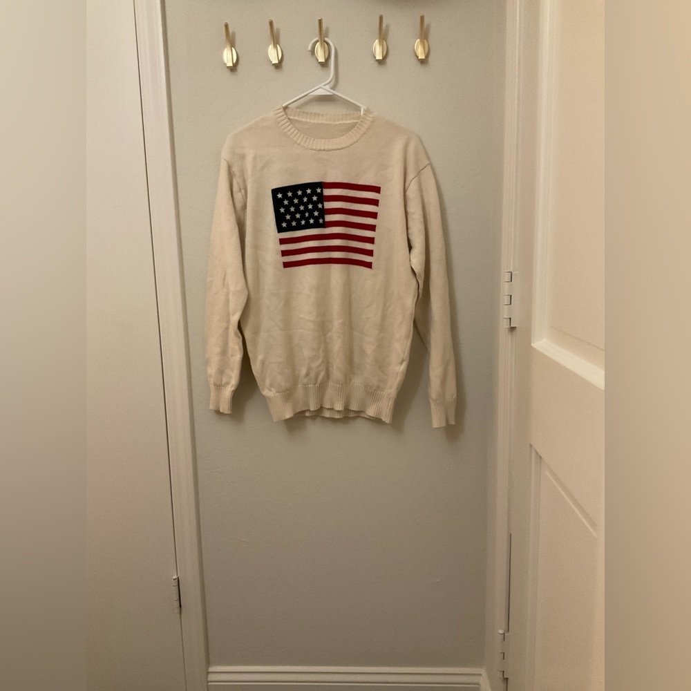 Cream American Flag Cotton Sweater